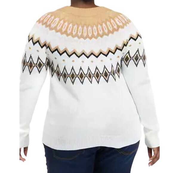 Crown & Ivy Cream Gold Fair Isle Pullover Crewneck Sweater Size XL - Picture 4 of 8
